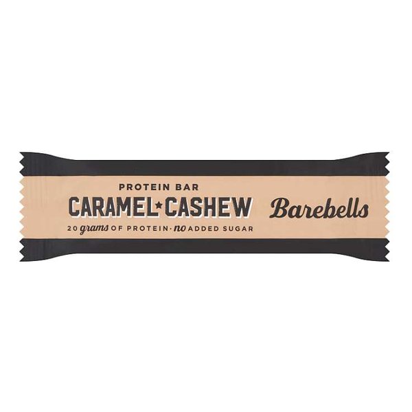 Barebells Caramel Cashew protein bar with 20 g protein and no added sugar