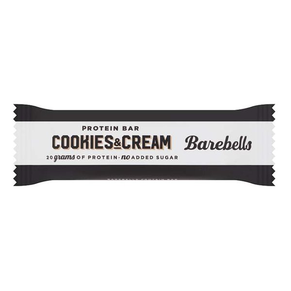 Barebells Cookies & Cream protein bar with 20 g protein and no added sugar