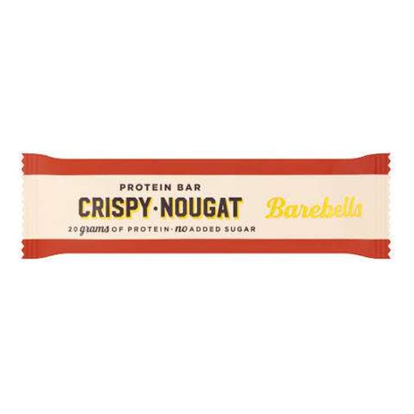 Barebells Crispy Nougat protein bar with 20 g protein and no added sugar