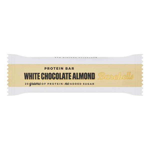 Barebells White Chocolate Almond protein bar with 20 g protein and no added sugar
