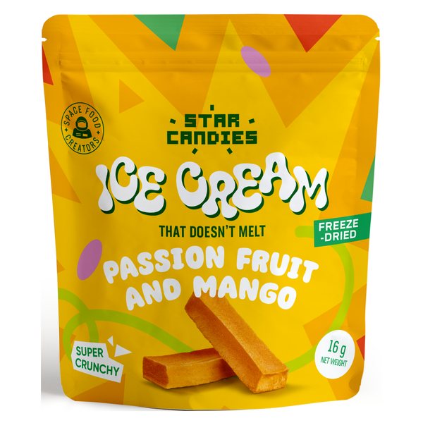 Star Candies freeze-dried Passion Fruit & Mango ice cream that doesn't melt, 16 g pouch