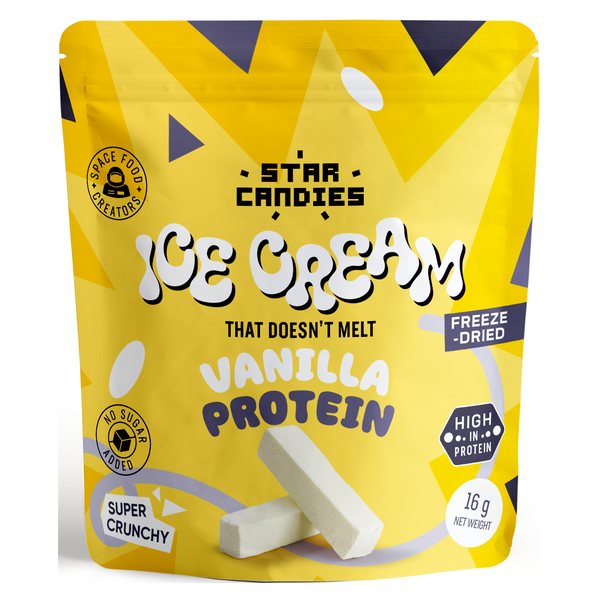 Star Candies freeze-dried Vanilla Protein (no added sugar) ice cream that doesn't melt, 16 g pouch